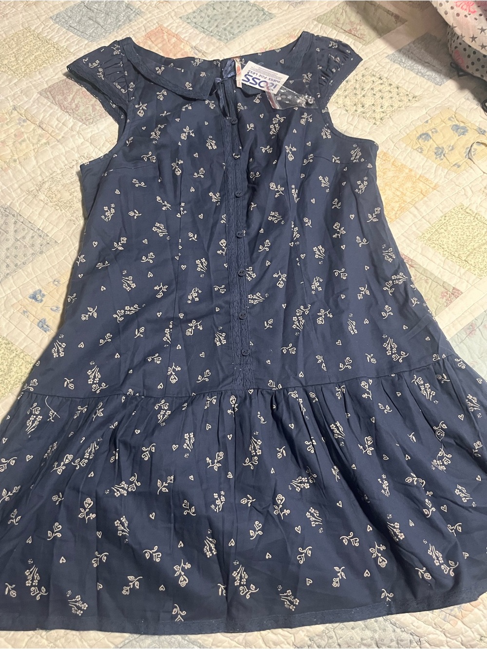 We The Free Navy Floral Tiered Button-Front Midi Dress